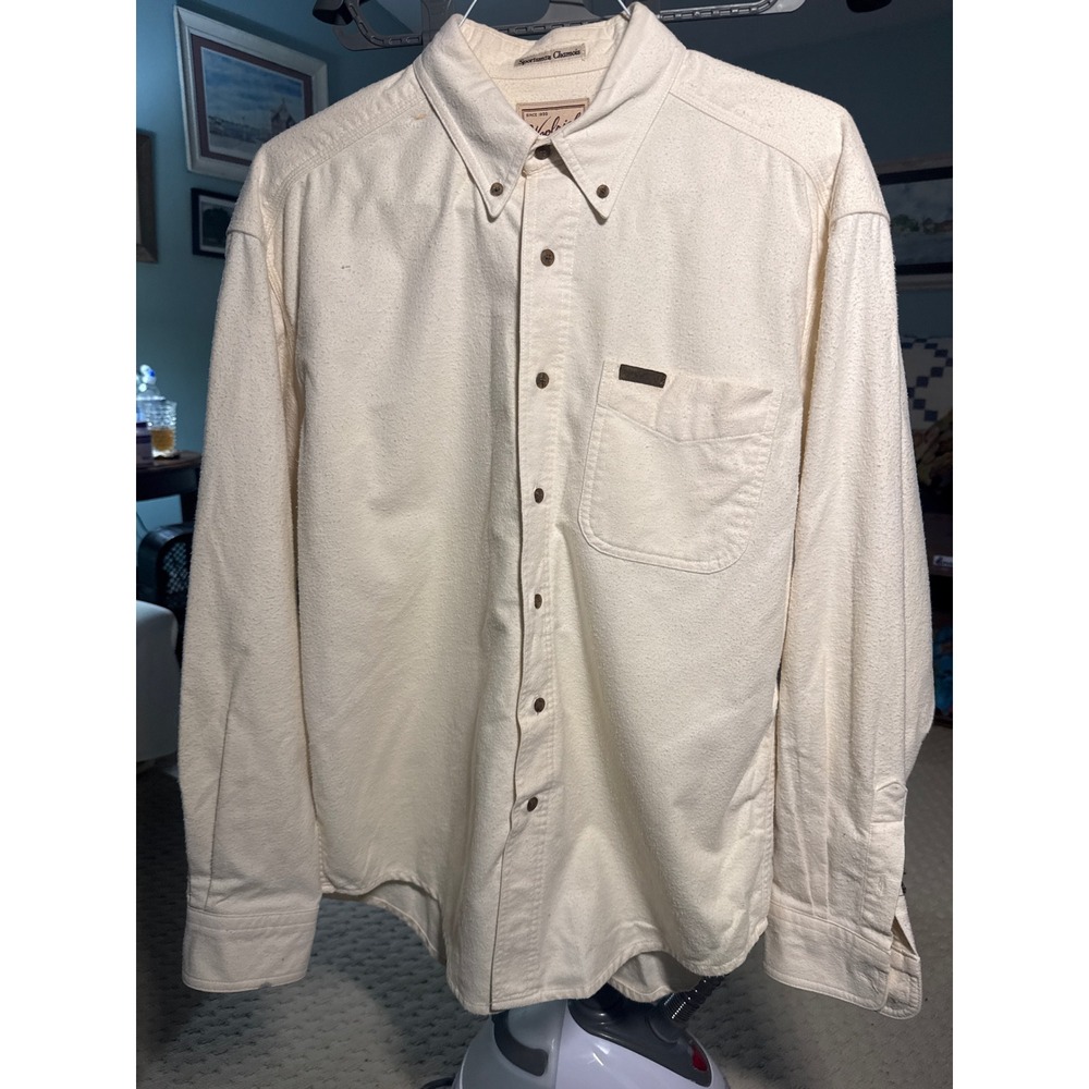 Woolrich Sportsman Chamois Shirt Mens Large Cream Off White Cotton Button Down